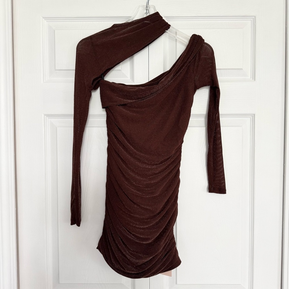 SHEIN Brown Asymmetrical Ruched Bodycon Dress